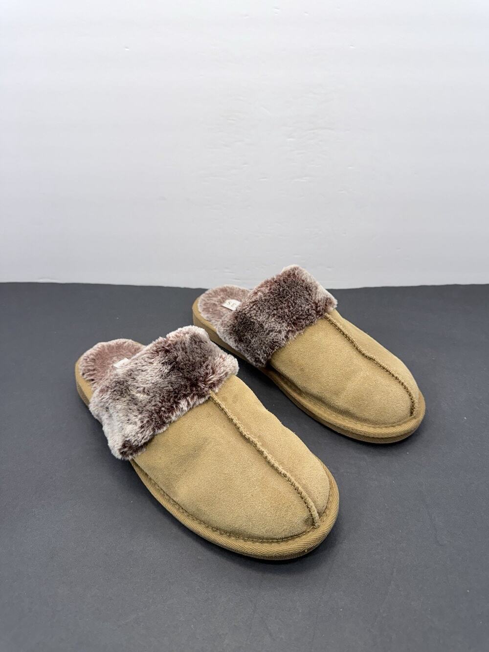 Serra Genuine Suede Faux Fur Slippers Mules Womens Size 7/8 Camel Chestnut Brown